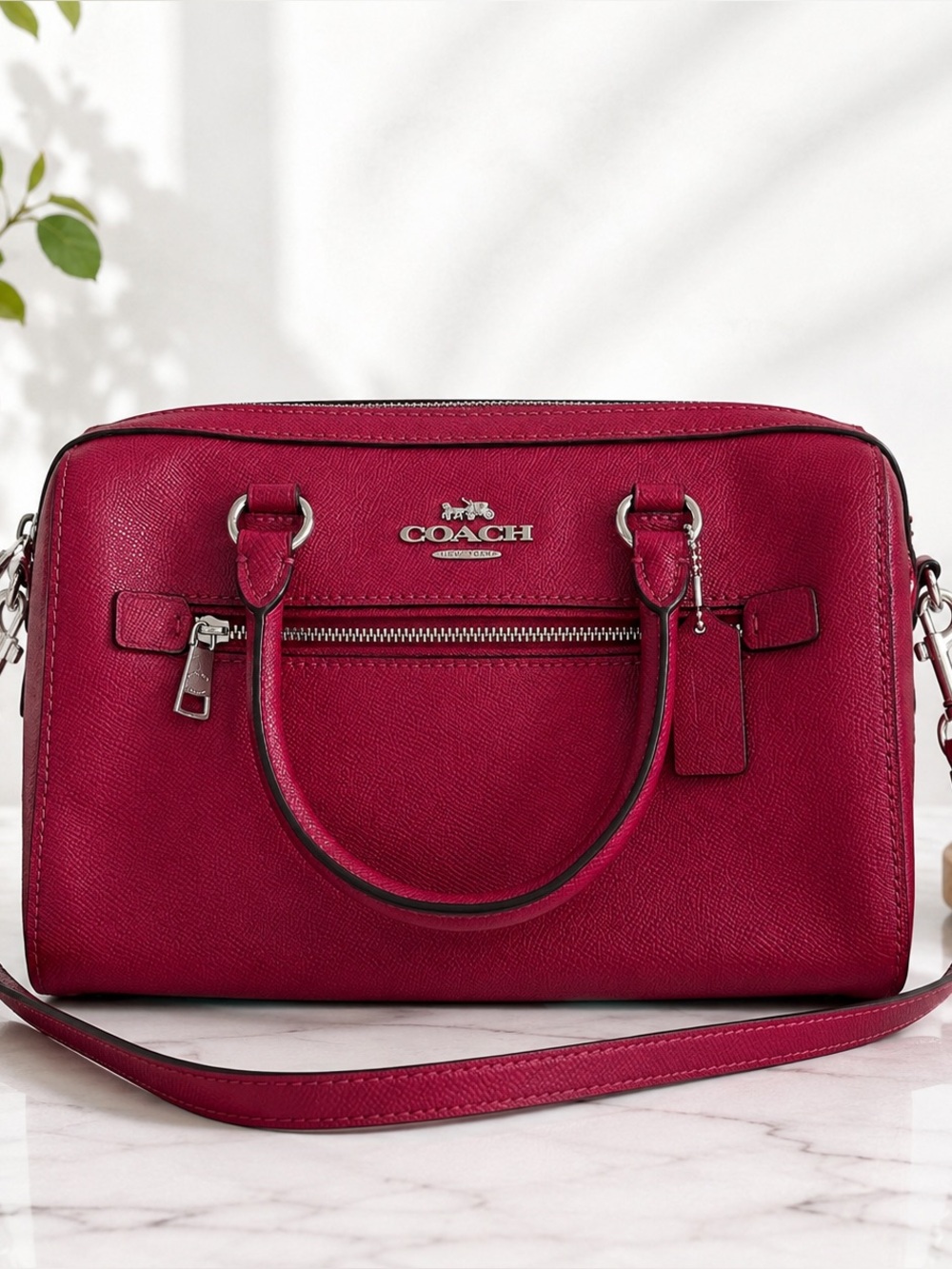 Coach Berry Pink Leather Satchel Crossbody Bag EUC - Picture 1 of 15
